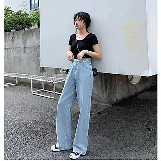 Quần Jean Dài Cạp Cao Ống Rộng