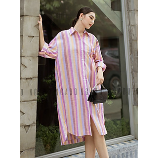 Đầm sơ mi linen sọc dài tay NGADO