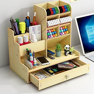 HỘP đựng bút KỆ BÚT để bàn làm việc KHAY đựng văn phòng phẩm ĐA NĂNG KX81 bằng gỗ nhiều ngăn tiện lợi