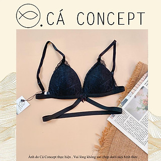 Áo bra dây chéo đen CÁ CONCEPT đồ lót thiết kế ren đen