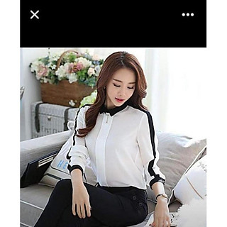 Aó sơ mi cao cấp trắng tay lỡ phối đen