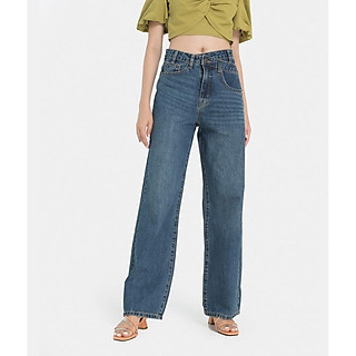 Quần jeans nữ thời trang HNOSS ống đứng lưng cài xéo HNQDA015