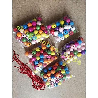 túi 100 gam hạt gỗ tròn 2 cm nhiều màu+TẶNG KÈM 5 m dây dù xâu chuỗi hạt
