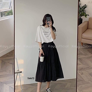 Combo Áo Thun Trắng Và Chân Váy Voan Hàn Quốc