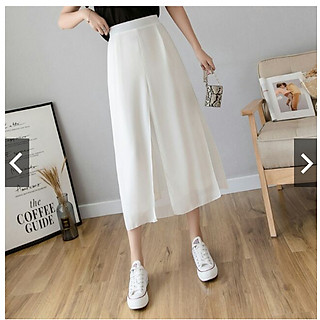 Quần ống rộng quần giả váy 2 lớp voan xẻ tà