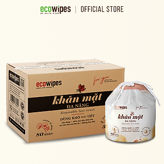 Khăn mặt khô đa năng Ecowipes cuộn 80 tờ size khăn 20x20cm dùng 1 lần lau khô lau ướt giấy lau mặt dùng một lần