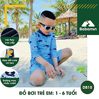 Đồ Bơi Trẻ Em Liền Thân 1 - 6 Tuổi - Babamin - Họa Tiết Cá Heo Dễ Thương - DB10