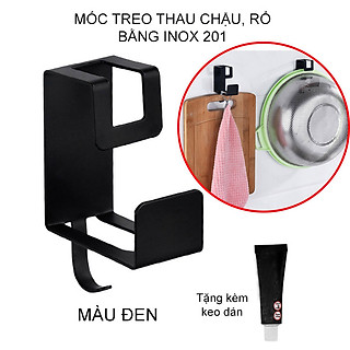 Móc treo chậu thau, rổ giá bằng inox 201, treo đồ gia dụng đa năng nhà bếp, nhà tắm, gắn tường bằng keo