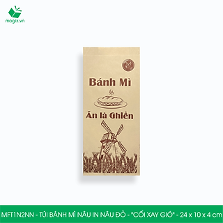 MFT1N2NN - 24x10x4 cm - 1000 Túi bánh mì Nâu, in sẵn họa tiết CỐI XAY GIÓ - Bao bánh mì Túi giấy thực phẩm an toàn