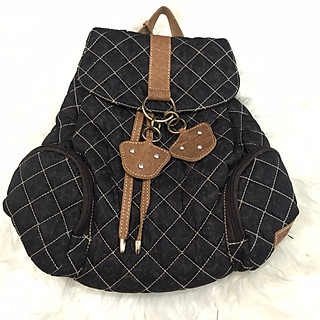 Balo Gấu thời trang , tuổi teen, nữ 4 ngăn vải mềm đan chéo 2 móc gấu in chìm gấu đen siêu xinh - DD168K3059 (34x16x36cm)