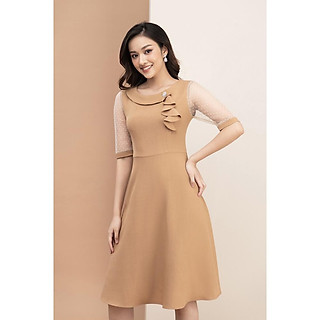 Đầm Nữ Công Sở LUPERI LFV3213 Thiết Kê Chữ A Phối Tay Ren Cao Cấp