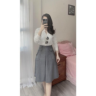 Chân váy công sở kẻ - dáng A xòe - 2 lớp