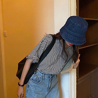 Nón thời trang, mũ BUCKET trơn vải jeans vành cụp thời trang nữ