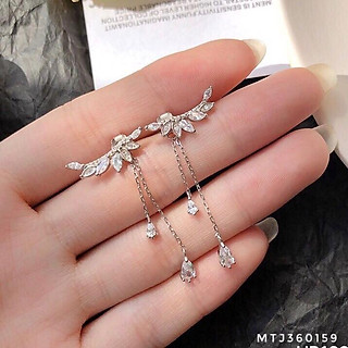 Bông tai bạc dáng dài lá nguyệt quế, Bông tai lá nguyệt quế dáng dài bạc 925-Minh Tâm Jewelry