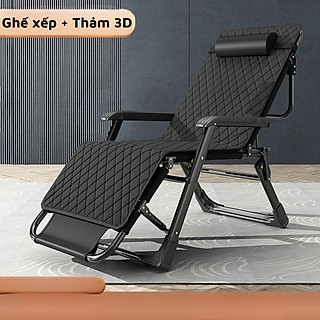 Ghế Xếp Thư Giãn Đa Năng Black, Ghế Gấp Ngủ Trưa Văn Phòng Khung Thép Đen