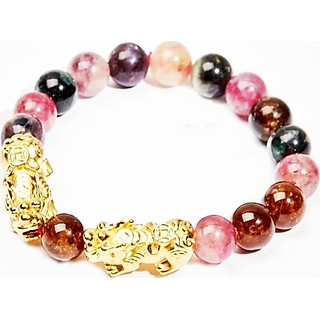 Gembank vòng tay tourmaline tự nhiên 10mm cặp tỳ hưu tài lộc bạc mạ vàng