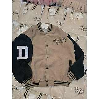 Áo khoác Bomber bóng chày dáng rộng nhung