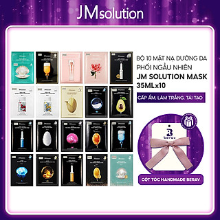 Bộ 10 MẶT NẠ PHỐI NGẪU NHIÊN Dưỡng Da, Hỗ Trợ Trị Mụn, Phục Hồi JM Solution 35ml x 10 Tặng Kèm Cột Tóc Nơ BERAV Handmade Annie Ribbon