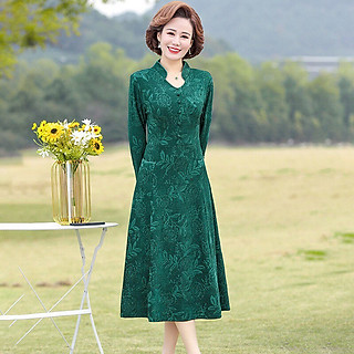 Đầm trung niên đầm quý bà đầm tặng mẹ chất liệu cao cấp có co giãn