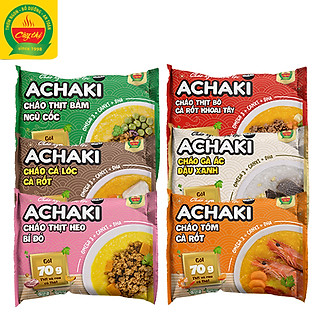 Combo 6 Gói Cháo Ngon Tiện Lợi Achaki: Tôm Cà Rốt, Thịt Heo Bí Đỏ, Thịt Bò Cà Rốt Khoai Tây, Thịt Bằm Ngũ Cốc, Gà Ác Đậu Xanh, Cá Lóc Cà Rốt