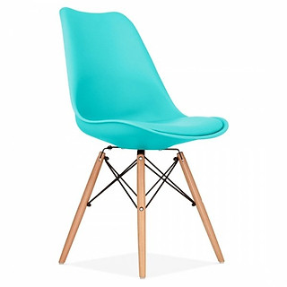 Ghế ăn eames thân nhựa bọc nệm simili dày chân gỗ