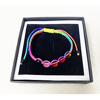 Vòng đeo tay Vintage, Handmade, Cầu vòng , dây vải Canvas, đính Pha lê màu.