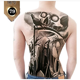 Hình xăm dán kín lưng cao cấp thần chết trắng đen 34x48cm