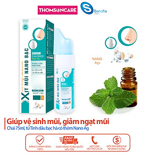 Xịt mũi Nano bạc - Giúp vệ sinh, làm sạch mũi, giảm ngạt mũi từ tinh dầu bạc hà thêm Nano Ag- Chai 75ml người lớn Thomsoncare
