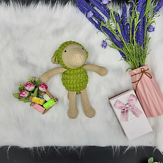 Gấu bông móc len Amigurumi cao cấp - Chú Cừu màu xanh lá - SP000210