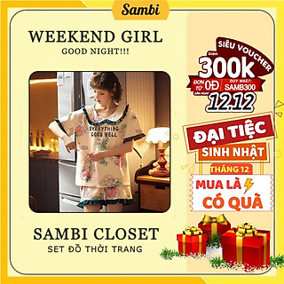 Bộ đồ ngủ nữ dễ thương áo cộc tay quần đùi dễ thương chất cotton cao cấp