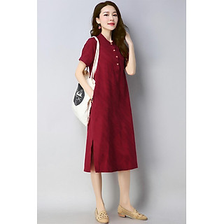 ĐẦM SUÔNG TAY NGẮN BỔ TRỤ XẺ TÀ 2 TÚI SƯỜN-DS122