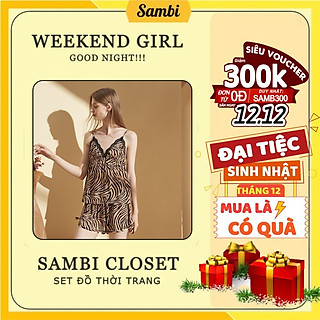 Bộ đồ ngủ nữ 2 dây da beo sexy chất lụa cao cấp