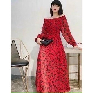 Đầm maxi bẹt vai họa tiết nhập cao cấp