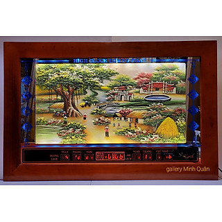 TRANH ĐÁ TỰ NHIÊN ĐÈN LED LỊCH VẠN NIÊN - PHONG CẢNH CÂY ĐA GIẾNG NƯỚC CỔNG LÀNG (KT 76*115cm)