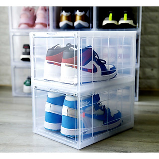 Combo 2 hộp đựng giày sneaker cửa mở nam châm nhựa cứng cao cấp, có thể tháo lắp được