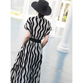 Đầm sơ mi gợn sóng cột eo