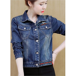 Áo Khoác Jean Nữ Dài Tay Đính Viền Màu Thời Trang