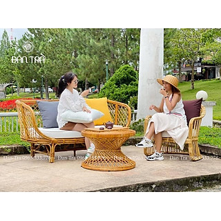 Ghế Sofa Mây Đan Caro Cổ Điển, Ghế Băng Mây Dài 100% Mây Tự Nhiên, Ghế Mây Decor Phòng Vintage - Xưởng Bàn Ghế Mây Tre ĐAN TRÀ