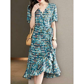 HÀNG NHẬP - ĐẦM CHẤM BI ĐUÔI CÁ MÀU XANH