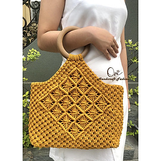 Túi xách quai gỗ Macrame