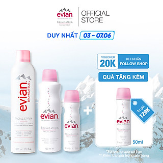 Combo 3 xịt khoáng cấp ẩm và làm dịu da Evian 300ml + 150ml + 50ml