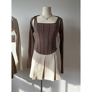 Set áo corset và áo cardigan lửng tay dài