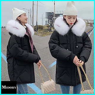 Áo khoác phao nữ mũ lông dáng dài cao cấp, cổ lông tháo rời KM51263