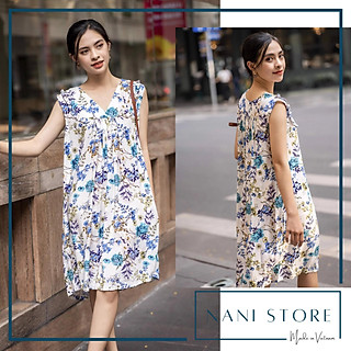 Đầm thời trang nữ cổ V bèo hoa xanh