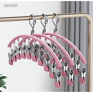 Móc kẹp inox màu gồm 10 móc kẹp treo quần áo, vớ tất, khẩu trang, đồ lót đa năng chống bay, chống xê dịch, nhanh khô, chất liệu inox đầu kẹp bọc silicon an toàn với quần áo gia đình