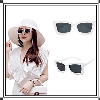 Kính Râm Mắt Vuông Retro Màu Trắng Đi Biển, Du Lịch Sành Điệu
