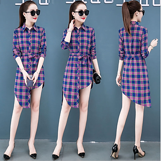 Đầm suông nữ, đầm công sở tà lệch kẻ caro xinh xắn ARCTIC HUNTER AH91