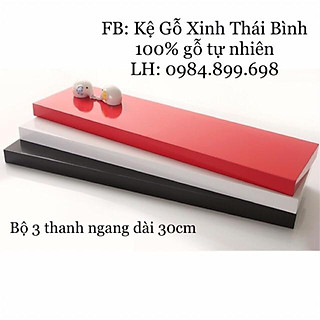 Bộ 3 kệ gỗ treo tường 3 thanh ngang Dài 30cm (B3KGTTTN30ĐTĐ)