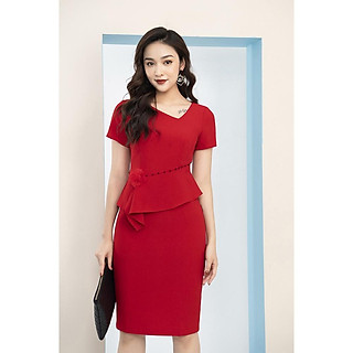 Đầm Nữ Công Sở LUPERI LFV3149 dáng ôm đính hoa ở eo