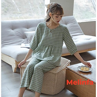Bộ đồ ngủ quần dài nữ vải bông Cotton tự nhiên mềm mại thoáng mát, bộ Pyjamas mặc nhà nữ mã VABD0282